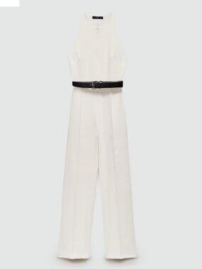 Mango - White Jumpsuit with belt and zip - Size L